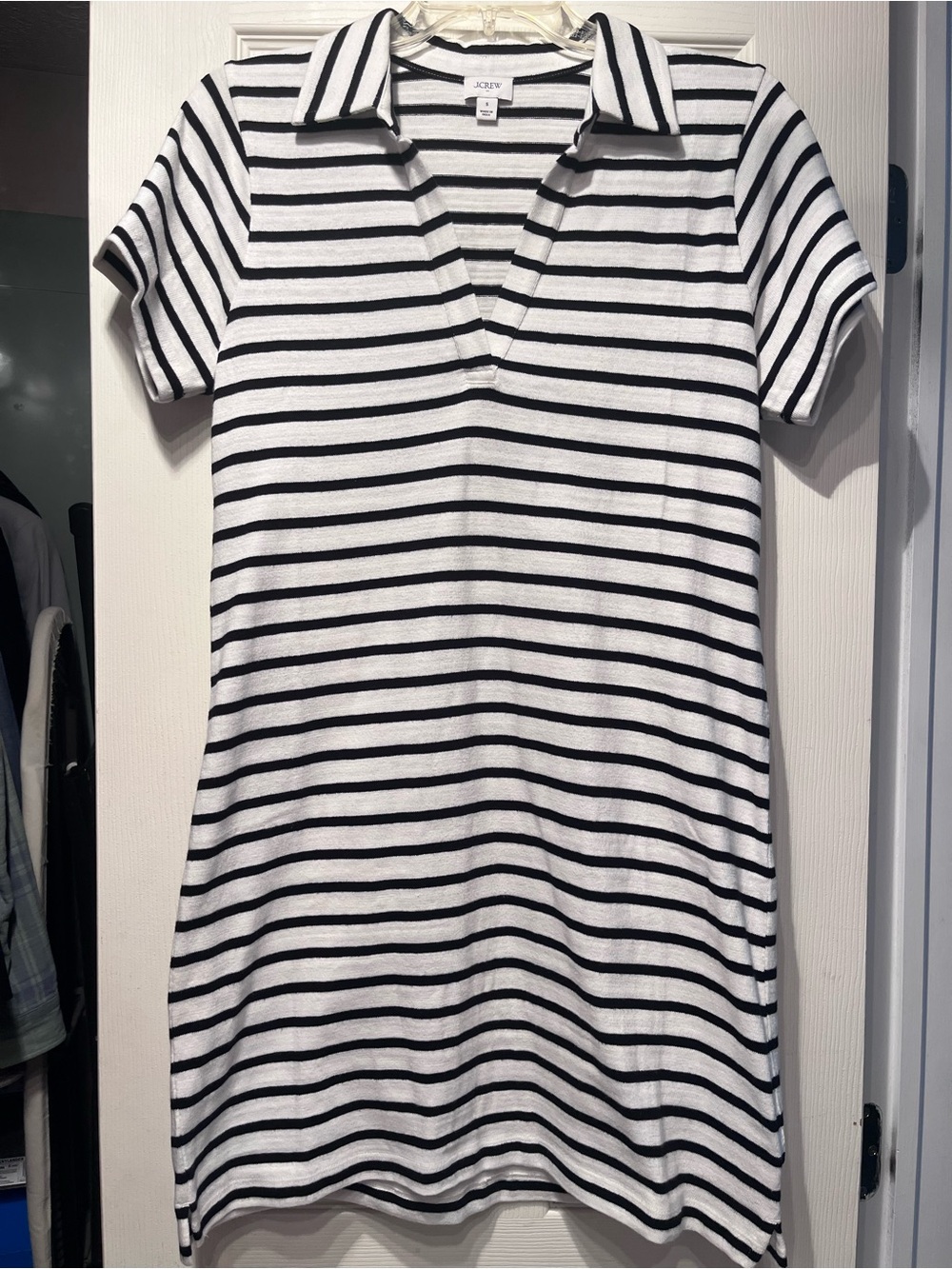 J. Crew Black & White Striped knit collared dress